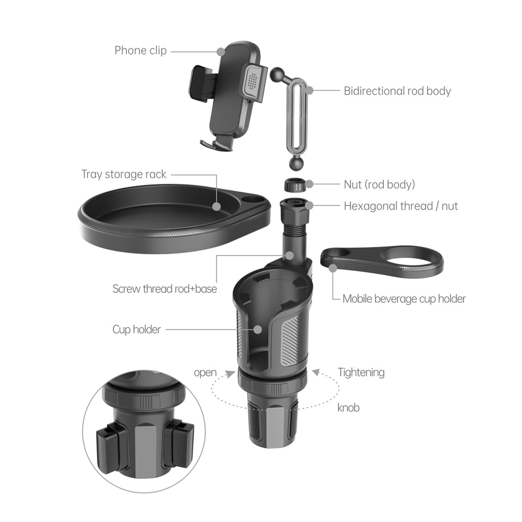 Verstelbare Auto Eet- & Bekerhouder met Telefoonhouder – 360° Draaibaar!